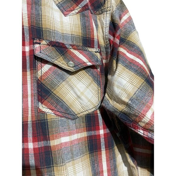 Ditch Plains Men's Button Up Shirt Western Pearl Snap Red Beige Size Medium - Picture 2 of 6